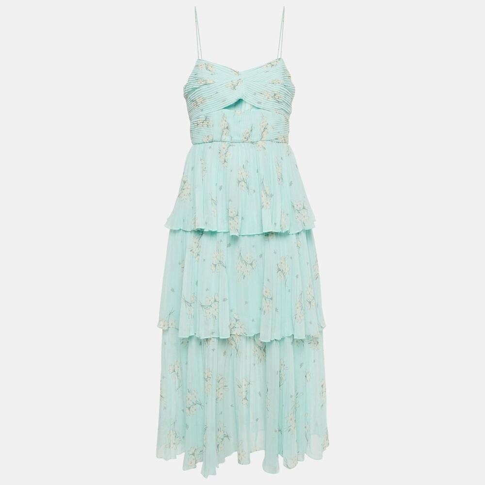Self-Portrait Floral Tiered Chiffon Midi Dress UK4/US0